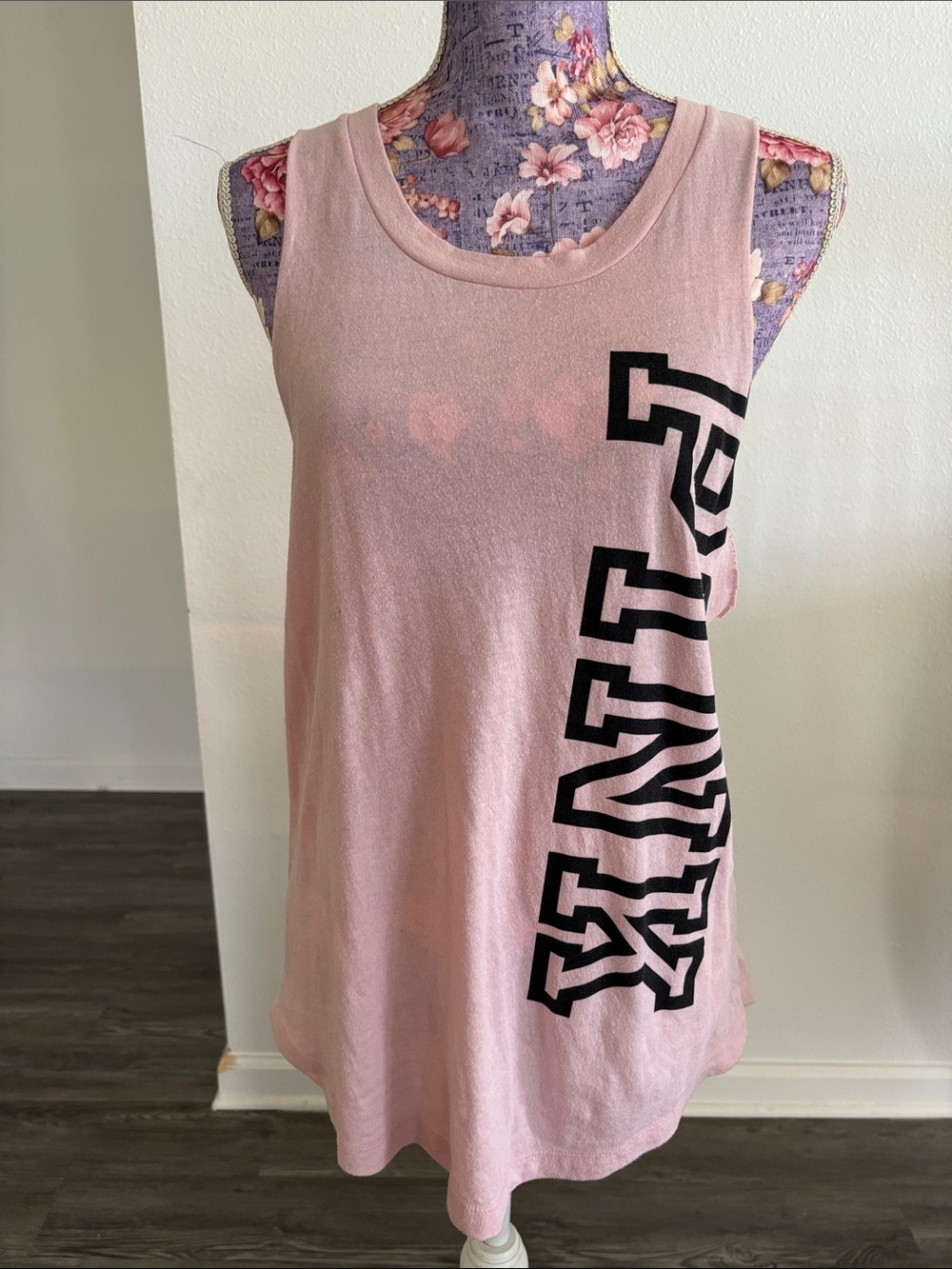PINK Victoria's Secret Light Pink Tank with Black Vertical Logo